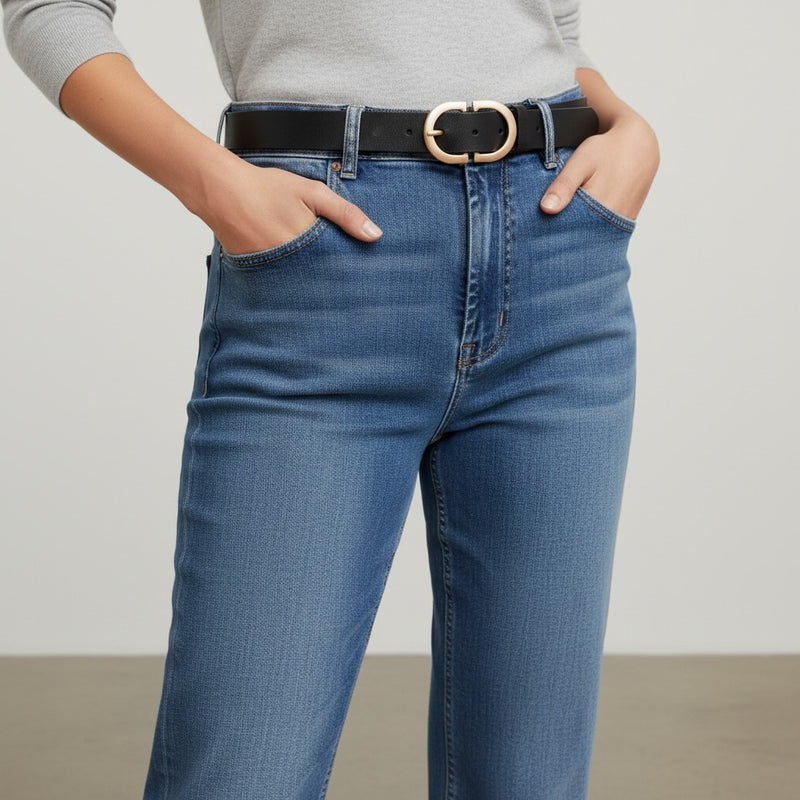 Ceinture en Cuir Femme avec Boucle Ovale Dorée Élégante