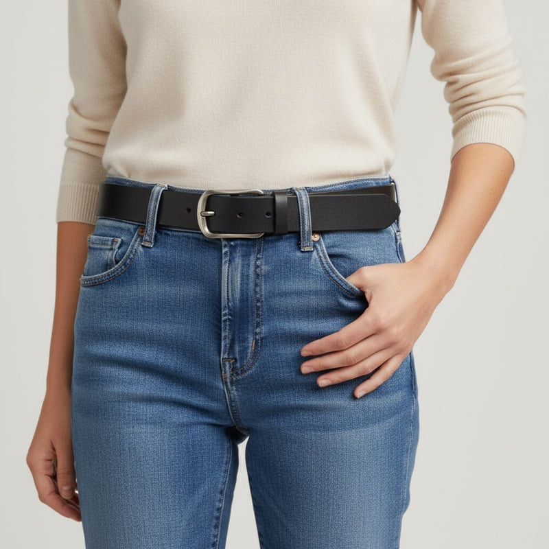 Ceinture Femme Noire en Cuir Mat à Boucle Rectangulaire Classique