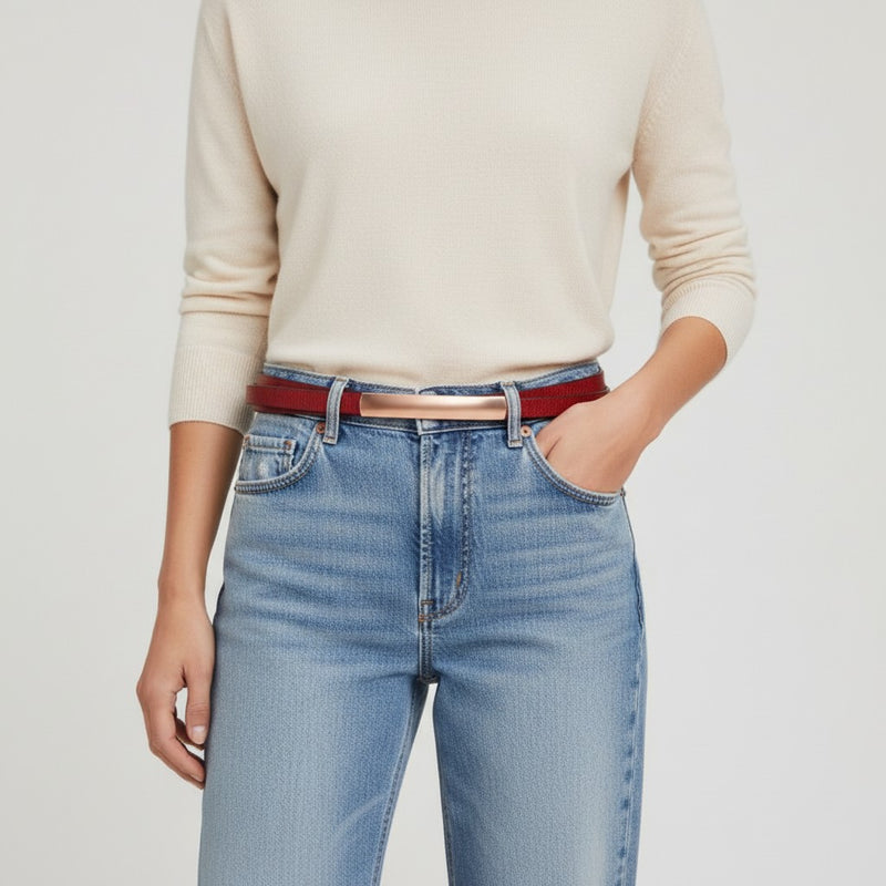 Ceinture Femme en Cuir avec Boucle Minimaliste Dorée