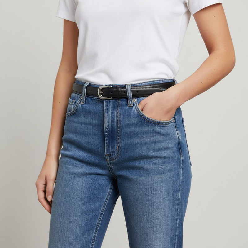 Ceinture Femme Fine en Cuir avec Boucle Classique Argentée