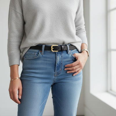 Ceinture Femme en Cuir Lisse à Boucle Dorée Classique