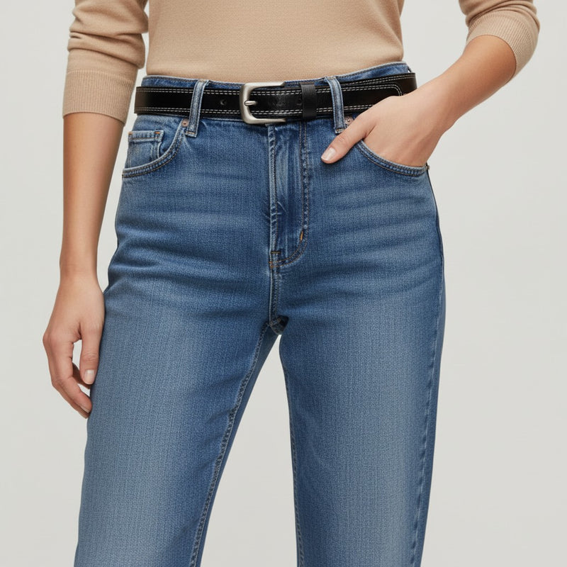 Ceinture Femme en Cuir Marron à Boucle Classique Élégante