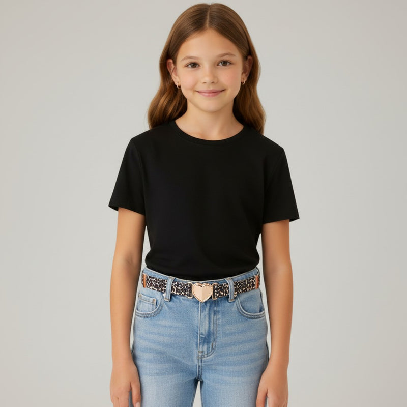 Ceinture Enfant Léopard avec Boucle Cœur Dorée
