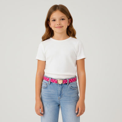 Ceinture Enfant Élastique Rose à Motifs Cœurs