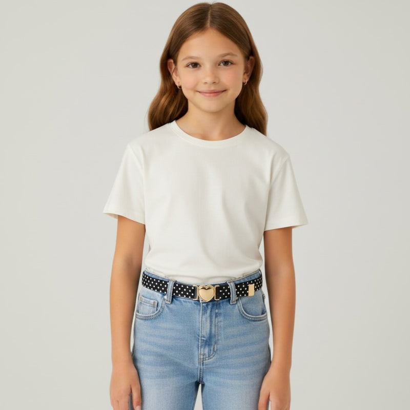 Ceinture Enfant Élastique à Point avec Boucle Cœur Dorée